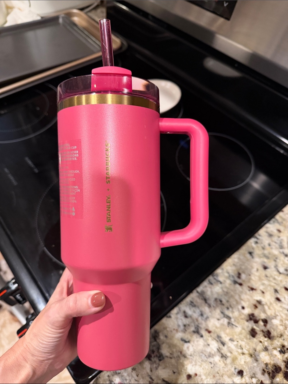 Starbucks Pink Travel Tumbler with Gold Accent and Handle